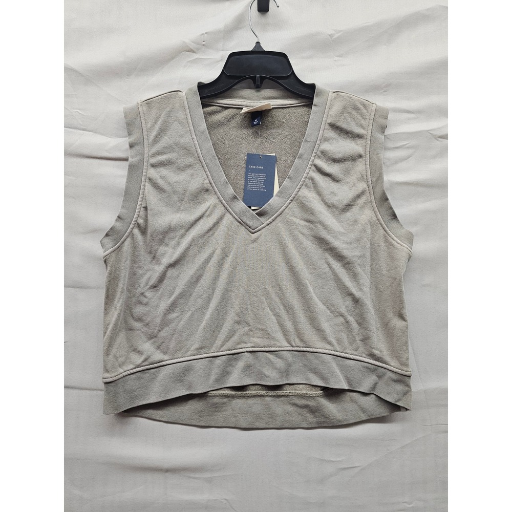 Universal Thread Womens Tan V-Neck Sweatshirt Vest Cropped French Terry M‎ NEW